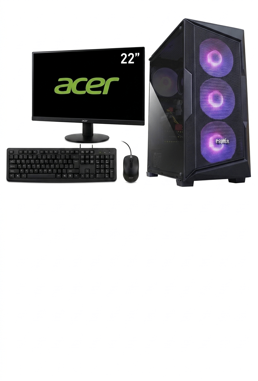 Computador Gamer PW G146162BKFS6L + Monitor Acer 23.8" KA242Y (Equipo Power Group G146162BKFS6L + Monitor Acer 23.8" KA242Y) — Fuentes ATX 350W, 450W, 600W y 750W con certificación 80 Plus.