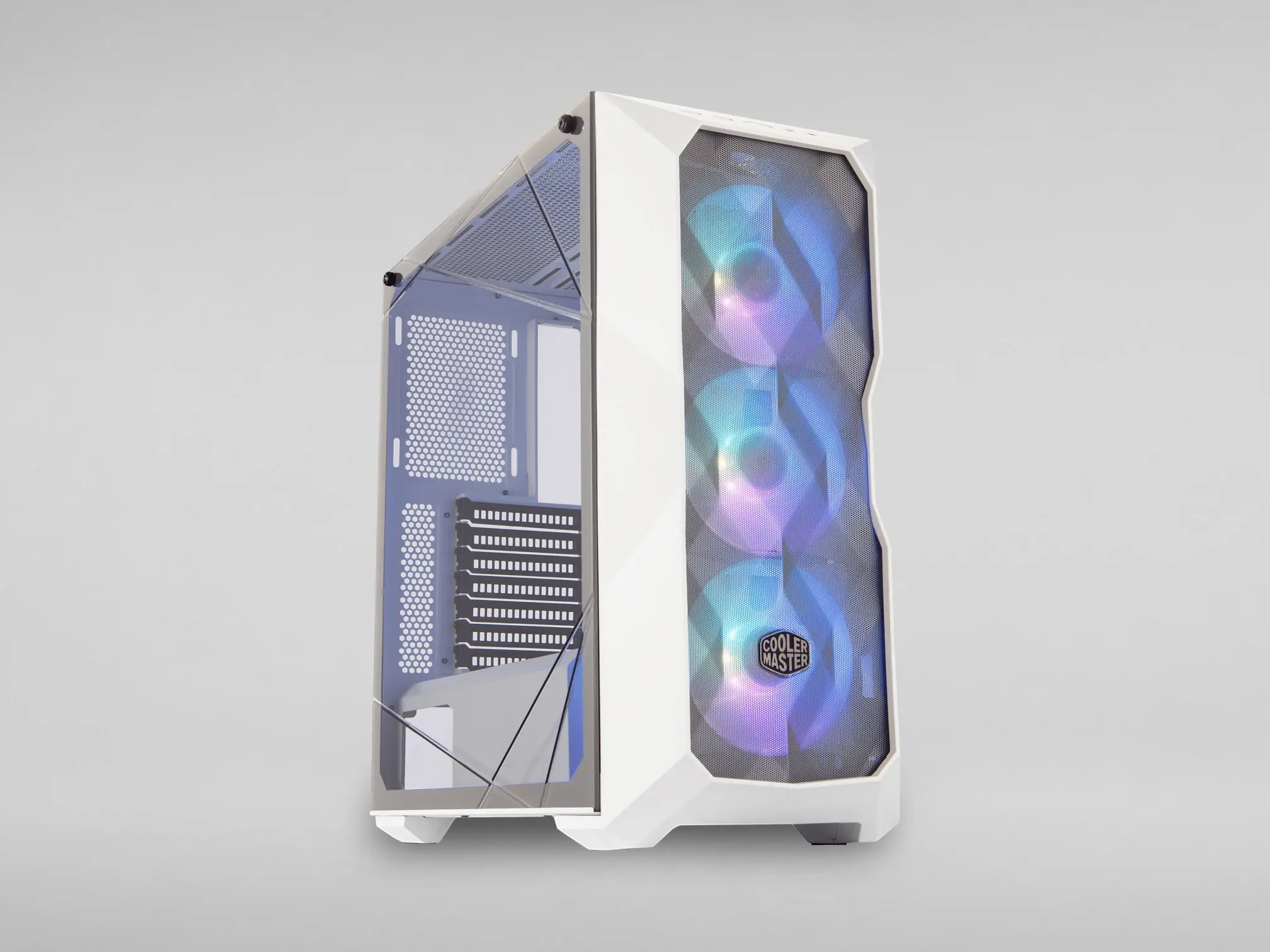 MASTERBOX TD500 MESH White (Cooler Master, sin fuente) — Gabinetes con y sin vidrio templado, RGB y airflow.